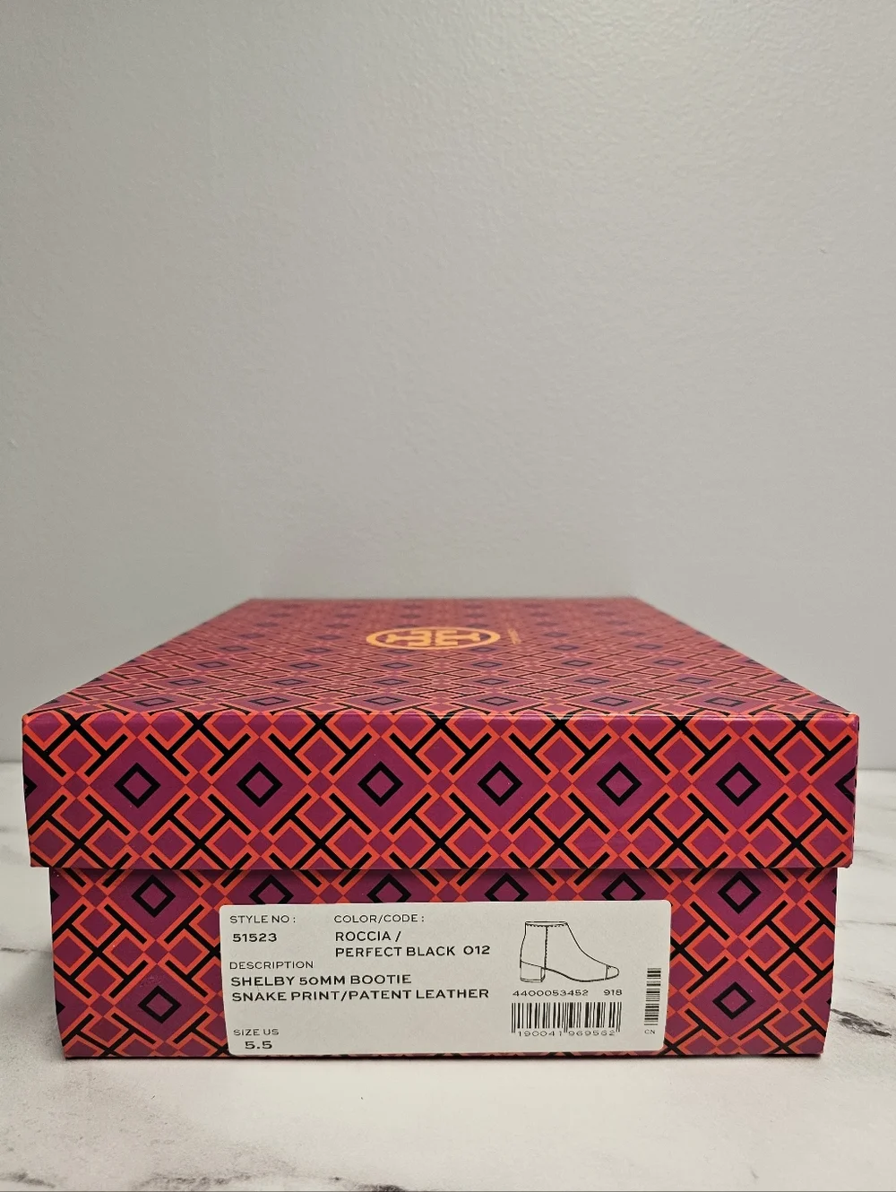 Tory Burch Shelby Snake Print Ankle Patent Leather Gray Black Heel Boots 5.5 NWB